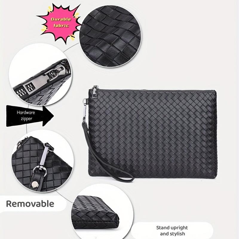 Men's PU Braided Pattern Wrist Bag Envelope Wallet