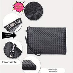 Men's PU Braided Pattern Wrist Bag Envelope Wallet