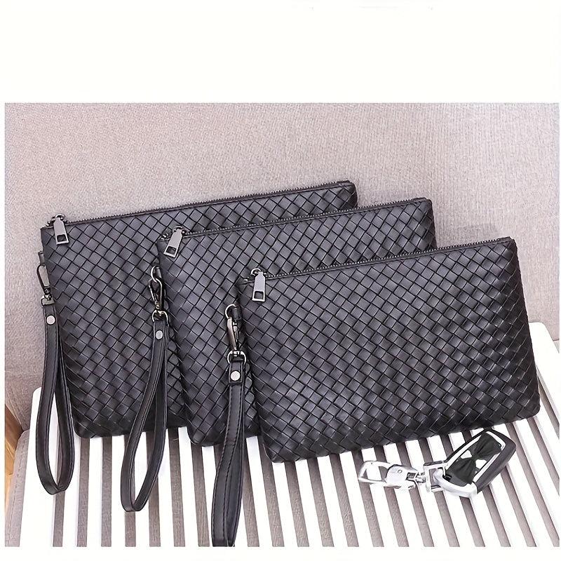 Men's PU Braided Pattern Wrist Bag Envelope Wallet