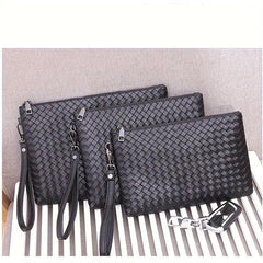 Men's PU Braided Pattern Wrist Bag Envelope Wallet