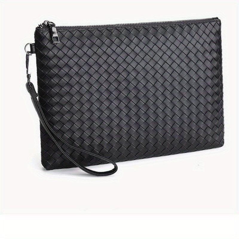 Men's PU Braided Pattern Wrist Bag Envelope Wallet