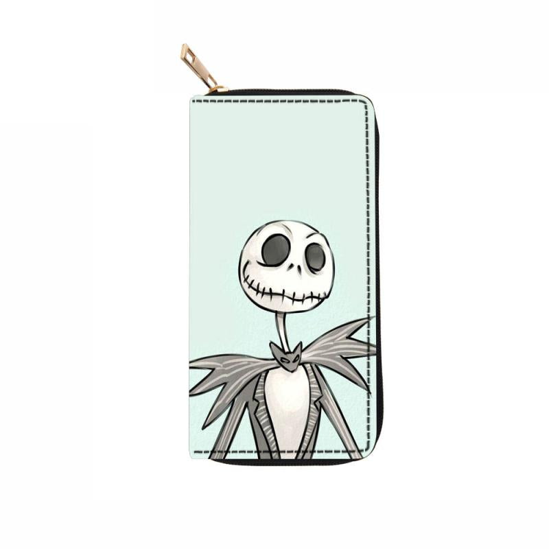 Men's Skeleton Pattern Long Wallet Vintage Leather Zipper Coin Purse Card Holder