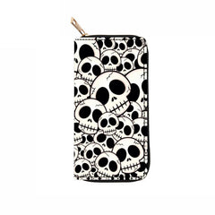 Men's Skeleton Pattern Long Wallet Vintage Leather Zipper Coin Purse Card Holder