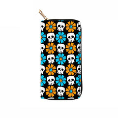 Men's Skeleton Pattern Long Wallet Vintage Leather Zipper Coin Purse Card Holder