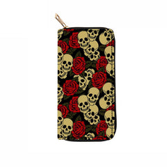 Men's Skeleton Pattern Long Wallet Vintage Leather Zipper Coin Purse Card Holder
