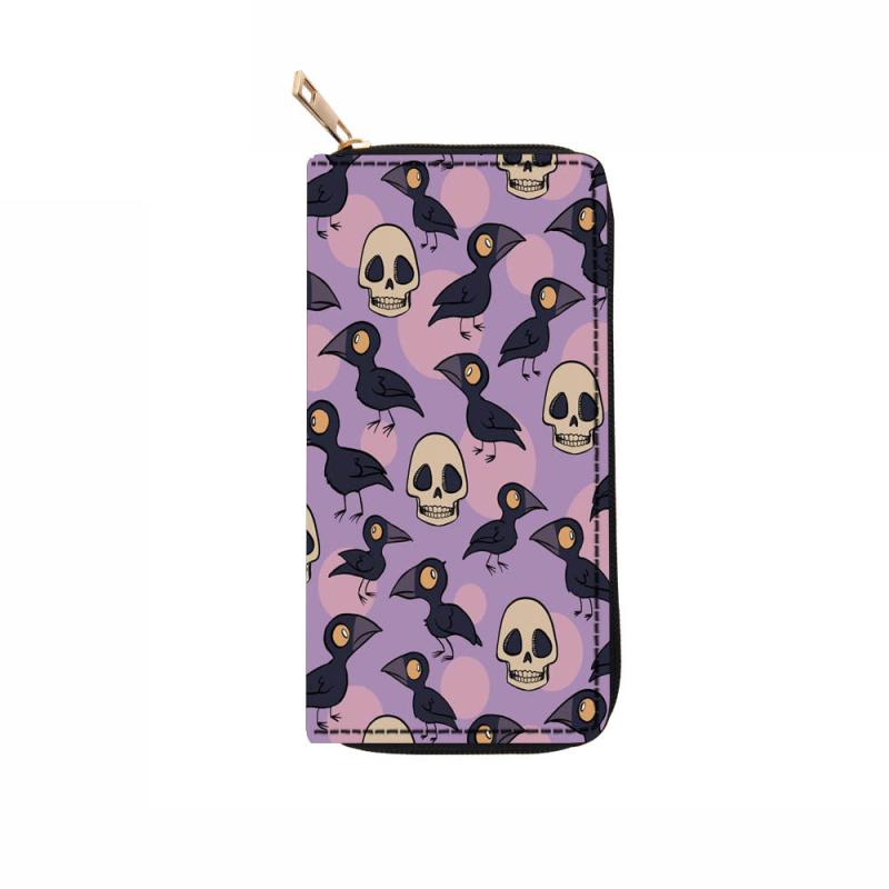 Men's Skeleton Pattern Long Wallet Vintage Leather Zipper Coin Purse Card Holder