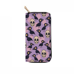 Men's Skeleton Pattern Long Wallet Vintage Leather Zipper Coin Purse Card Holder