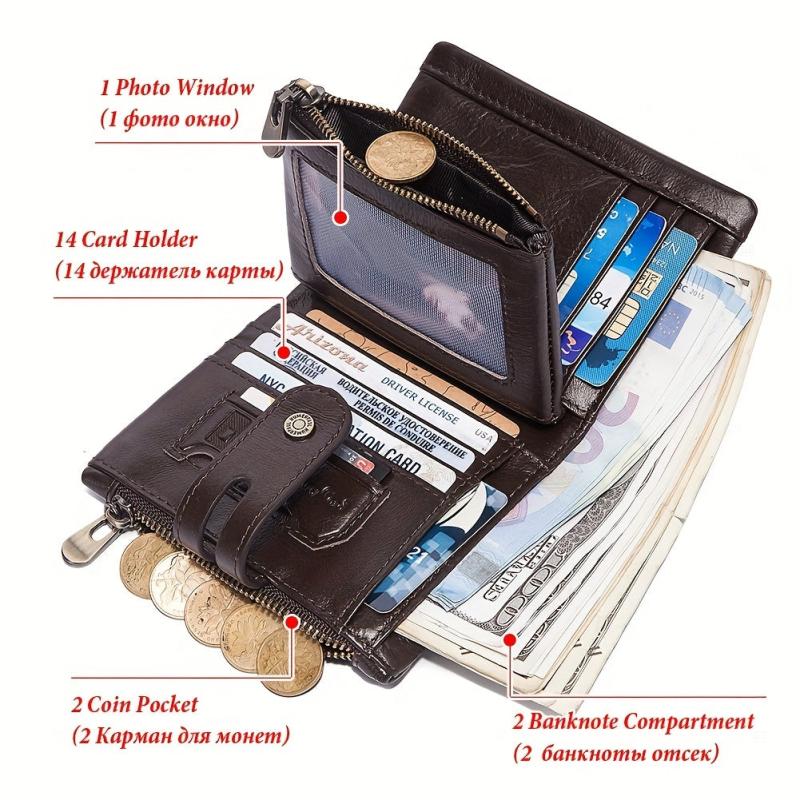 High RFID Blocking Leather Wallet with Coin Pocket for Men