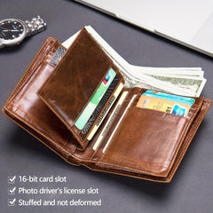 Men's Leather Wallet Large Capacity Credit Card Holder Vintage Thickened
