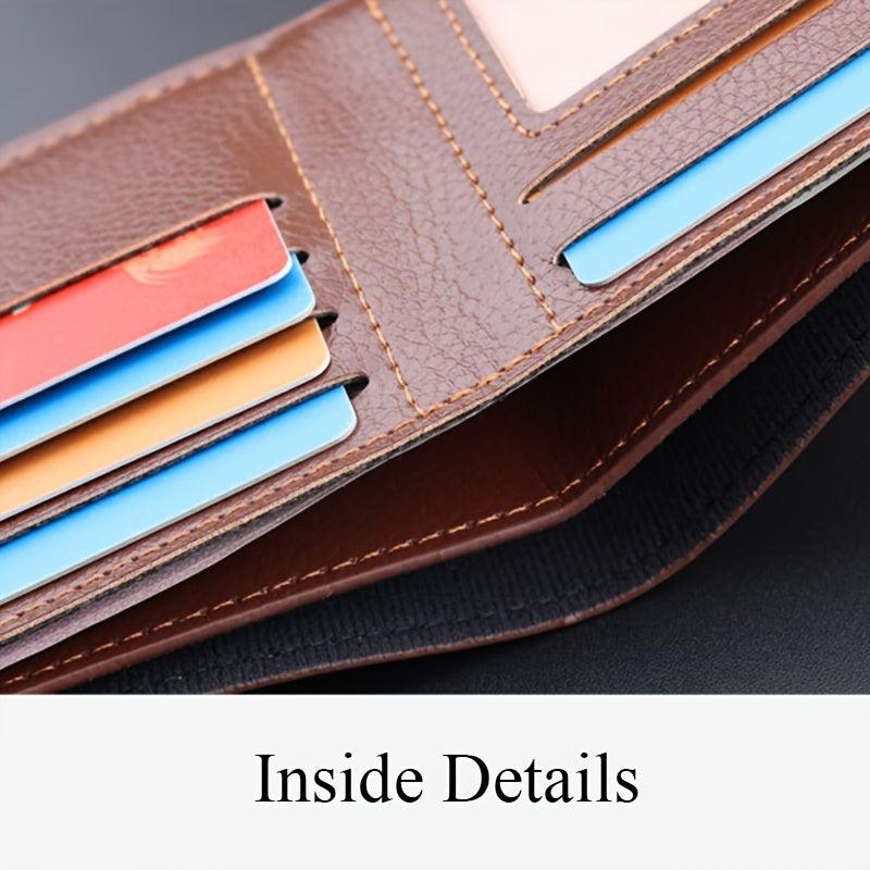 Men's Leather Short Wallet Money Clip Stitching Card Holder