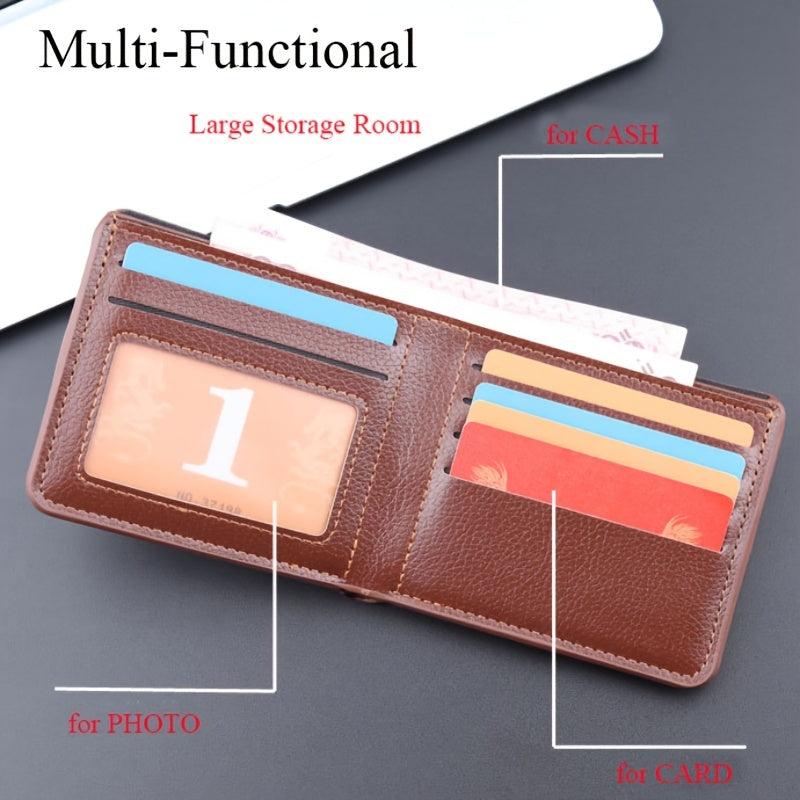 Men's Leather Short Wallet Money Clip Stitching Card Holder