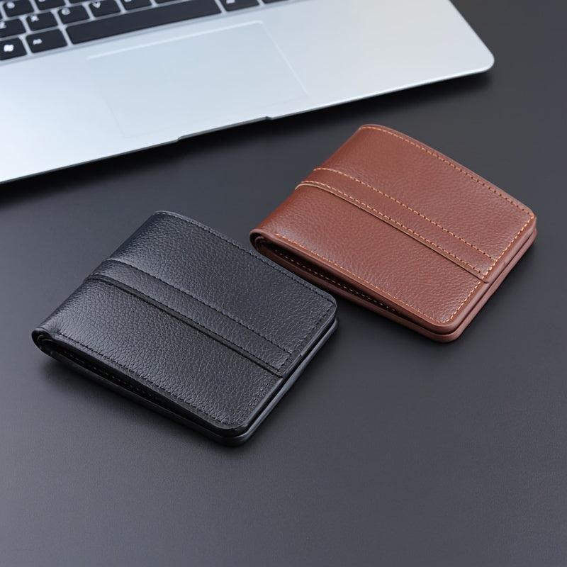 Men's Leather Short Wallet Money Clip Stitching Card Holder