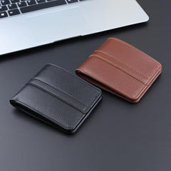Men's Leather Short Wallet Money Clip Stitching Card Holder