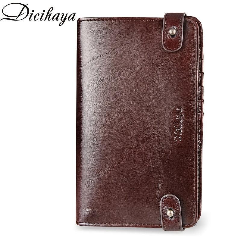 Men's Leather Bifold Long Wallet Buckle Retro Coin Purse Card Holder