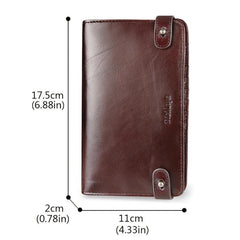 Men's Leather Bifold Long Wallet Buckle Retro Coin Purse Card Holder