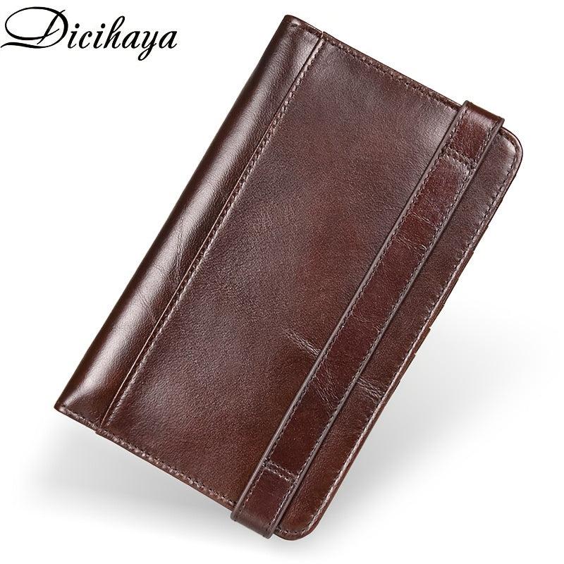 Men's Leather Bifold Long Wallet Buckle Retro Coin Purse Card Holder