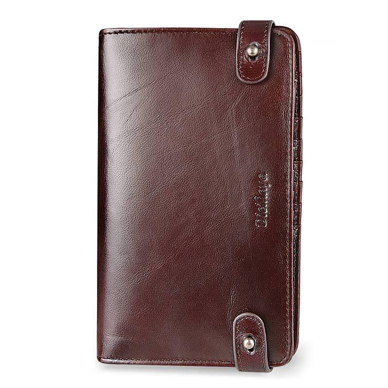 Men's Leather Bifold Long Wallet Buckle Retro Coin Purse Card Holder