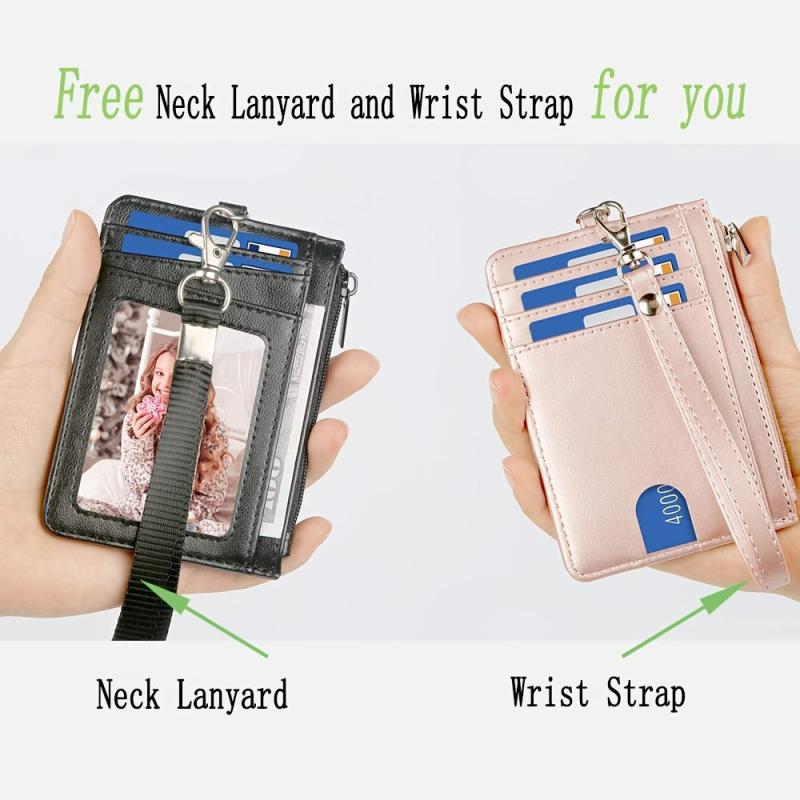 Men's Mini Slim RFID Blocking Wallet with Neck Lanyard & Wrist Strap
