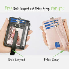 Men's Mini Slim RFID Blocking Wallet with Neck Lanyard & Wrist Strap