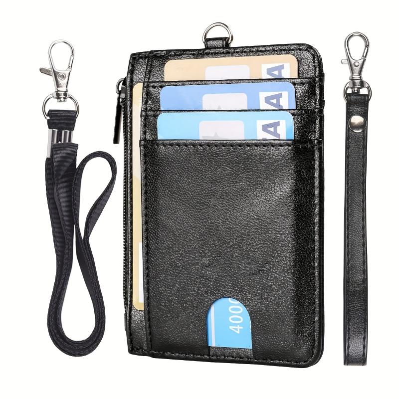 Men's Mini Slim RFID Blocking Wallet with Neck Lanyard & Wrist Strap