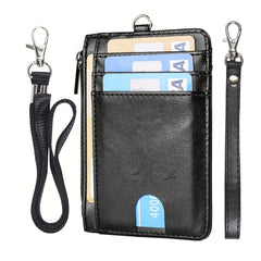 Men's Mini Slim RFID Blocking Wallet with Neck Lanyard & Wrist Strap