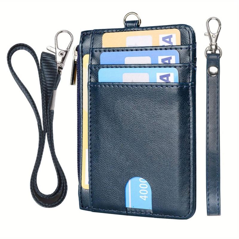 Men's Mini Slim RFID Blocking Wallet with Neck Lanyard & Wrist Strap