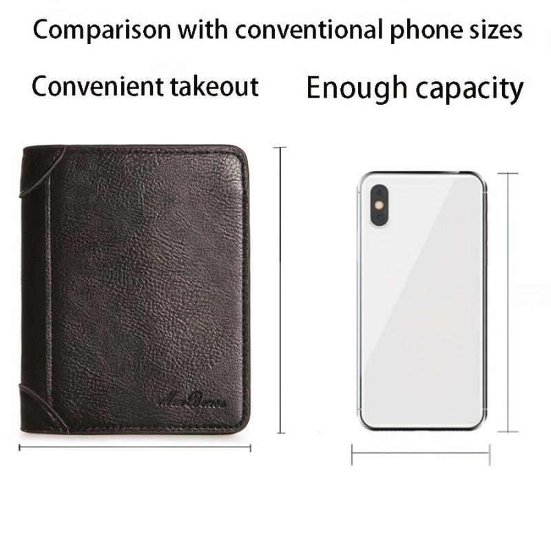 Men's Zipper Vertical Wallet Solid Coin Purse Large Capacity Leather Wallet