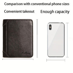 Men's Zipper Vertical Wallet Solid Coin Purse Large Capacity Leather Wallet
