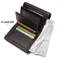 Men's Zipper Vertical Wallet Solid Coin Purse Large Capacity Leather Wallet