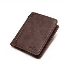 Men's Zipper Vertical Wallet Solid Coin Purse Large Capacity Leather Wallet