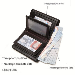 Men's Zipper Vertical Wallet Solid Coin Purse Large Capacity Leather Wallet
