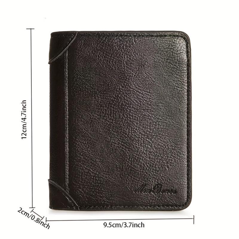 Men's Zipper Vertical Wallet Solid Coin Purse Large Capacity Leather Wallet