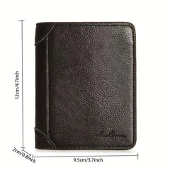 Men's Zipper Vertical Wallet Solid Coin Purse Large Capacity Leather Wallet