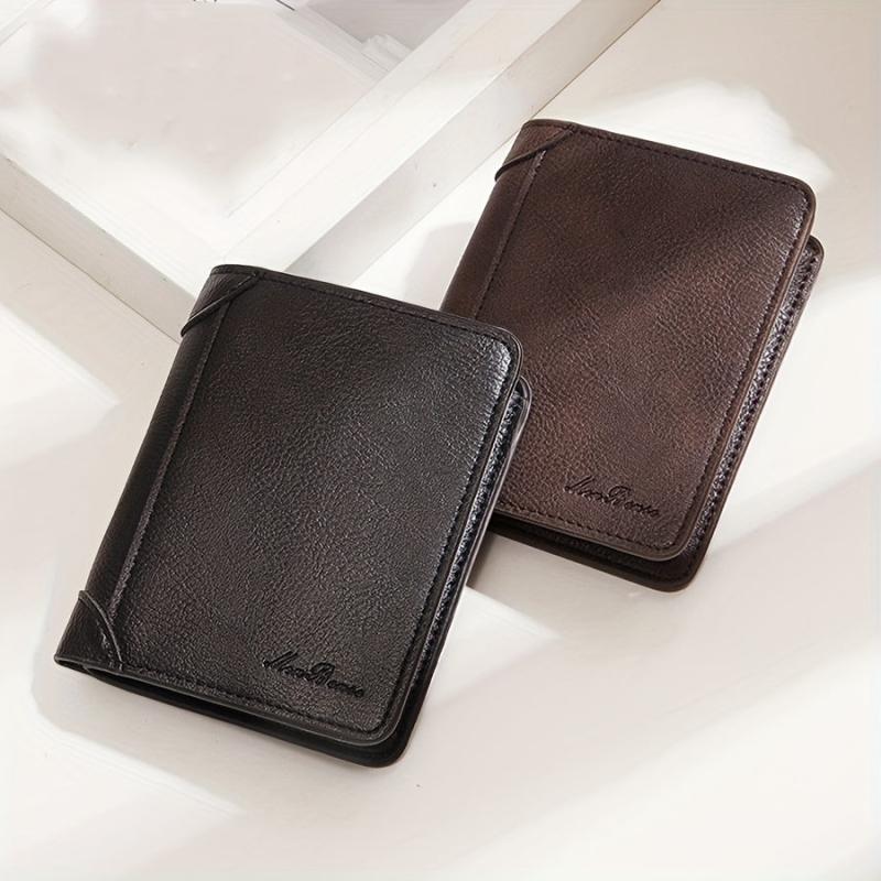 Men's Zipper Vertical Wallet Solid Coin Purse Large Capacity Leather Wallet