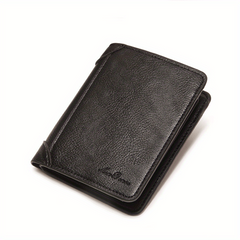 Men's Zipper Vertical Wallet Solid Coin Purse Large Capacity Leather Wallet