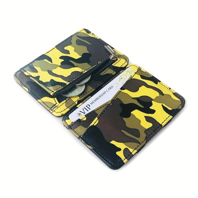Men's Casual Camo Card Holder Zipper Coin Purse Flap Thin Card Holder