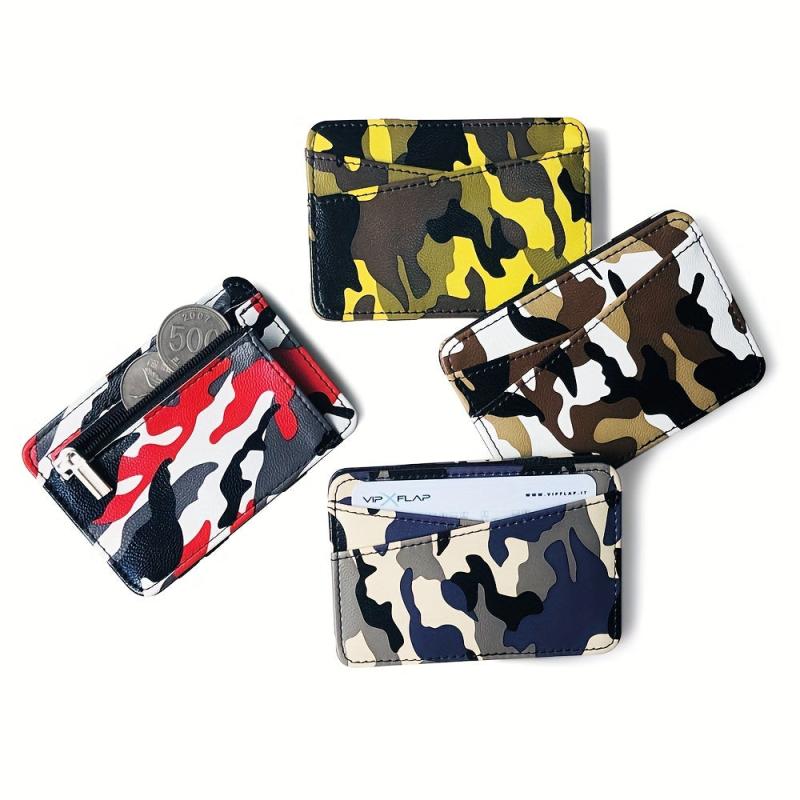Men's Casual Camo Card Holder Zipper Coin Purse Flap Thin Card Holder