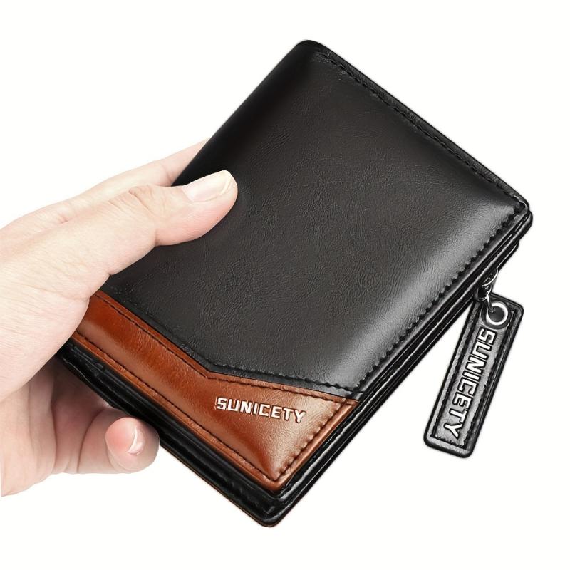 Men's PU Leather Zip Wallet Card Holder Coin Purse Money Clip