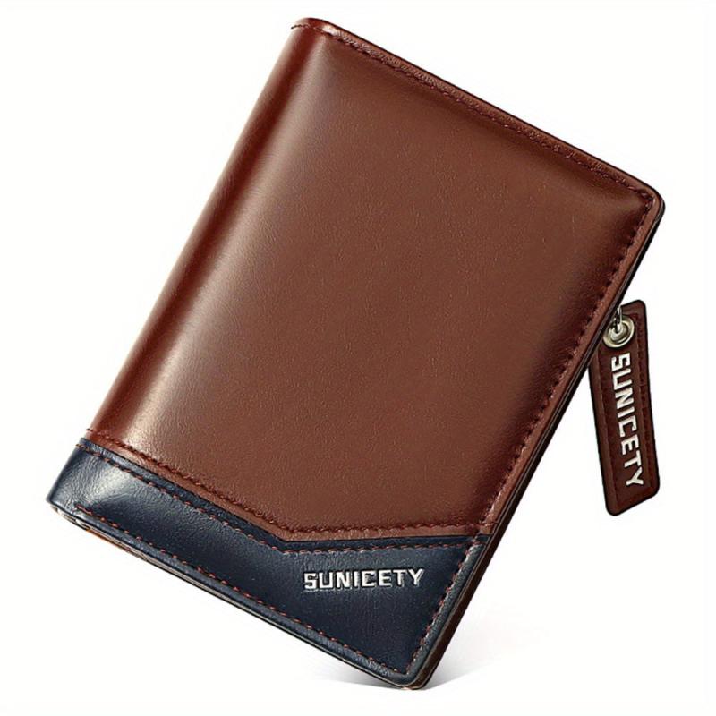 Men's PU Leather Zip Wallet Card Holder Coin Purse Money Clip