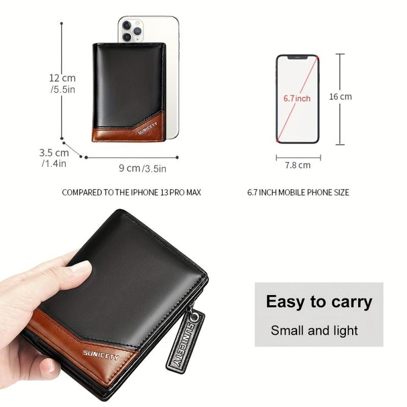 Men's PU Leather Zip Wallet Card Holder Coin Purse Money Clip