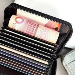 Gray Canvas Business Card Holder for Men with 12 Card Slots and ID Holder