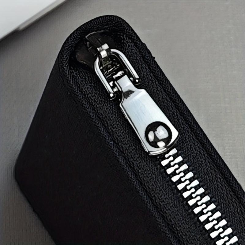 Gray Canvas Business Card Holder for Men with 12 Card Slots and ID Holder