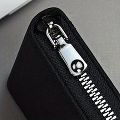 Gray Canvas Business Card Holder for Men with 12 Card Slots and ID Holder
