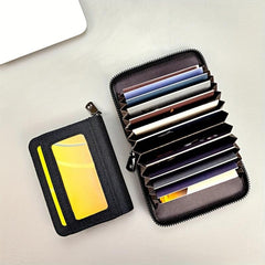 Gray Canvas Business Card Holder for Men with 12 Card Slots and ID Holder
