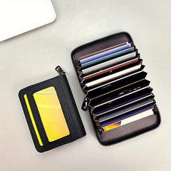 Gray Canvas Business Card Holder for Men with 12 Card Slots and ID Holder