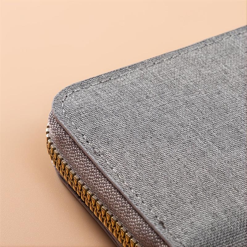 Men Business Card Holder Wallet gray Canvas 20 Slots
