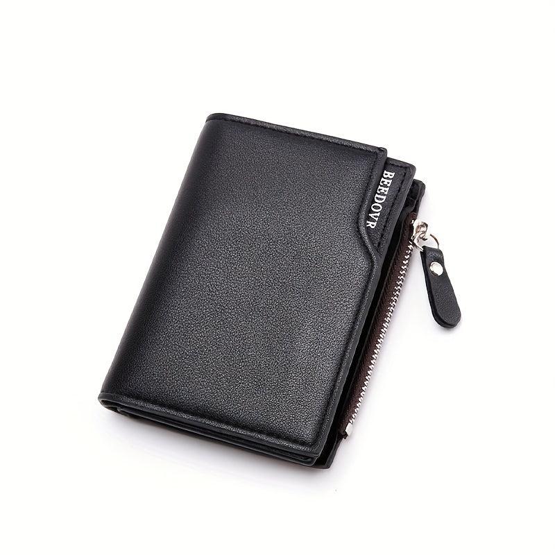 Men's PU Leather Wallet with Card Slots and Zipper Coin Purse