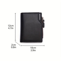 Men's PU Leather Wallet with Card Slots and Zipper Coin Purse