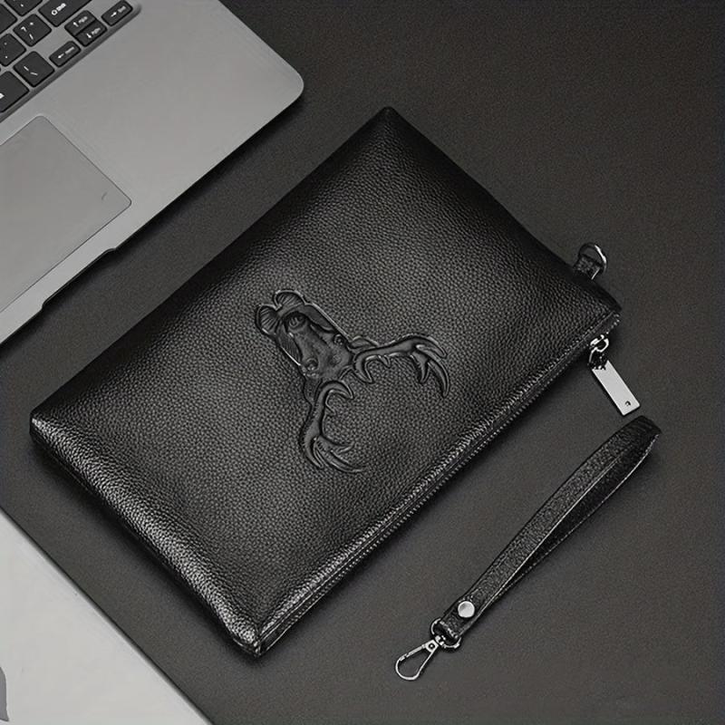 Men's Deer Pattern Handbag Large Capacity Clutch Bag