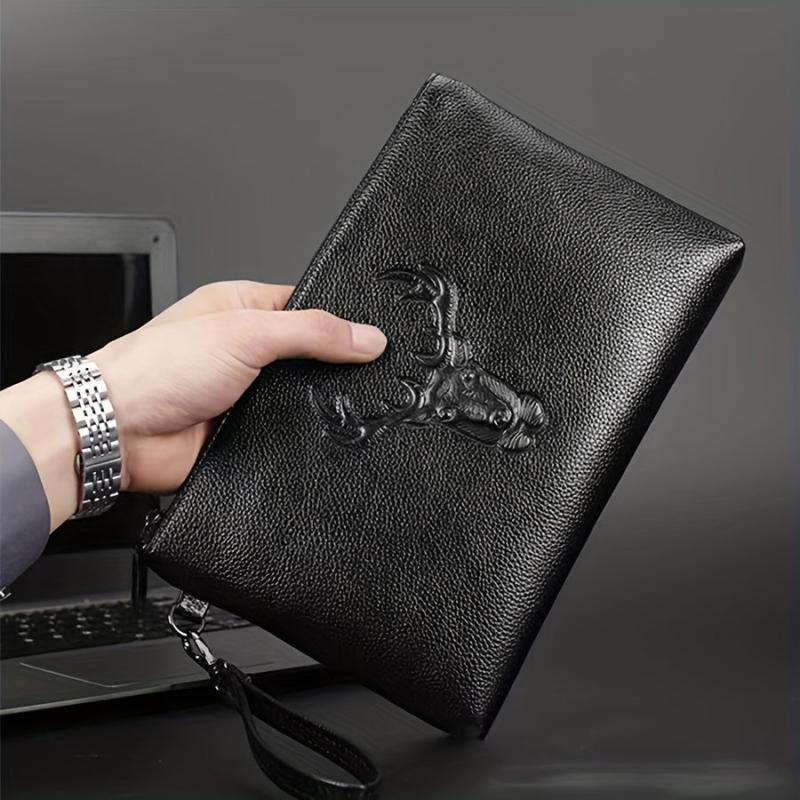 Men's Deer Pattern Handbag Large Capacity Clutch Bag